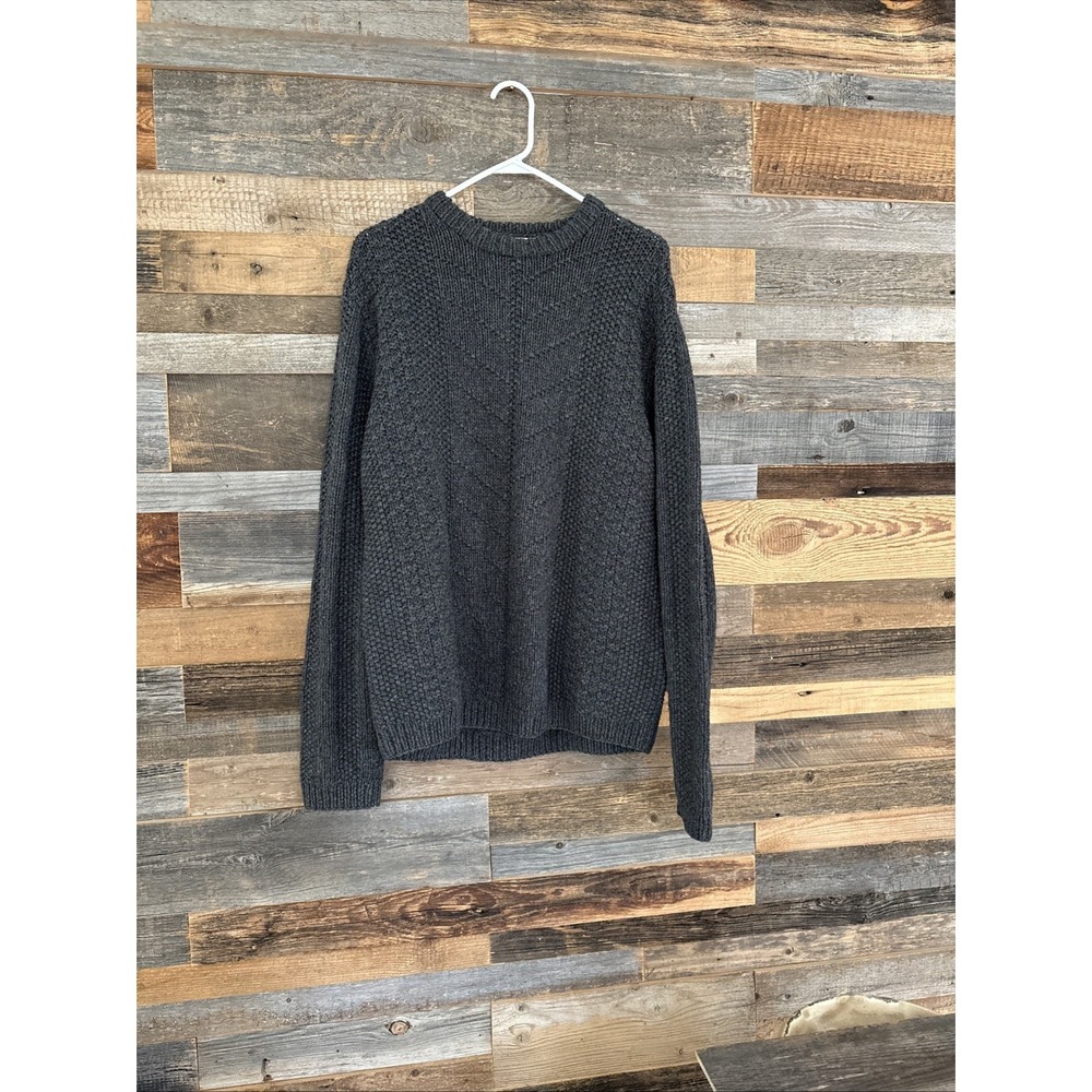 J Crew Hand Knit Merino Wool Sweater Mens Uni M Gray Heritage Fisherman Vintage